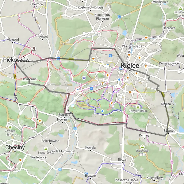 Map miniature of "Countryside Escape" cycling inspiration in Świętokrzyskie, Poland. Generated by Tarmacs.app cycling route planner