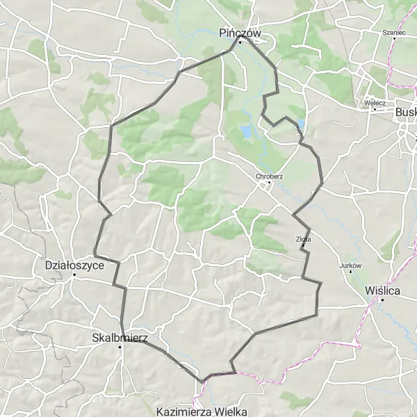 Map miniature of "Stara Zagość Circuit" cycling inspiration in Świętokrzyskie, Poland. Generated by Tarmacs.app cycling route planner