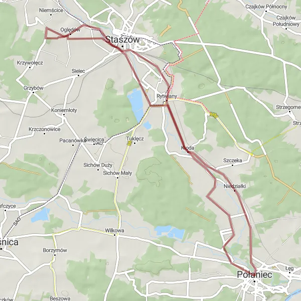 Map miniature of "Scenic Gravel Route" cycling inspiration in Świętokrzyskie, Poland. Generated by Tarmacs.app cycling route planner