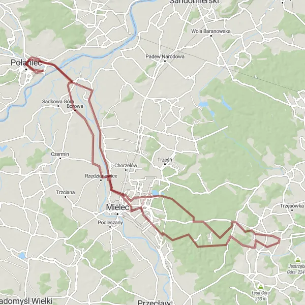 Map miniature of "Połaniec - Żabiniec - Przyłęk - Góra Cyranowska - Chrząstów" cycling inspiration in Świętokrzyskie, Poland. Generated by Tarmacs.app cycling route planner