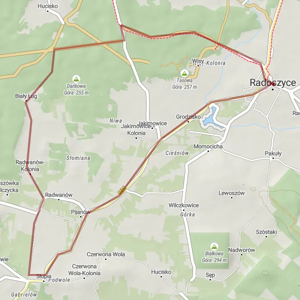 Map miniature of "Radoszyce and Surroundings" cycling inspiration in Świętokrzyskie, Poland. Generated by Tarmacs.app cycling route planner