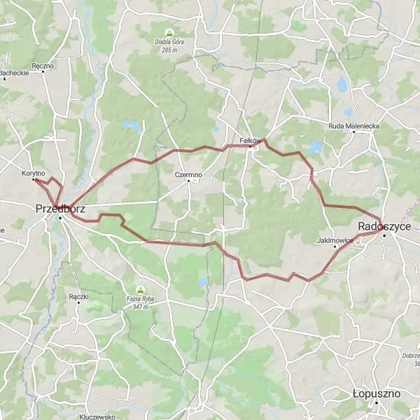 Map miniature of "Majestic Route" cycling inspiration in Świętokrzyskie, Poland. Generated by Tarmacs.app cycling route planner