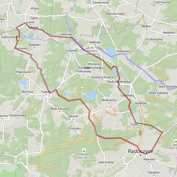 Map miniature of "Księża Góra Loop" cycling inspiration in Świętokrzyskie, Poland. Generated by Tarmacs.app cycling route planner