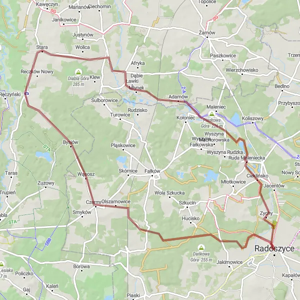 Map miniature of "Tasowa Góra Circuit" cycling inspiration in Świętokrzyskie, Poland. Generated by Tarmacs.app cycling route planner