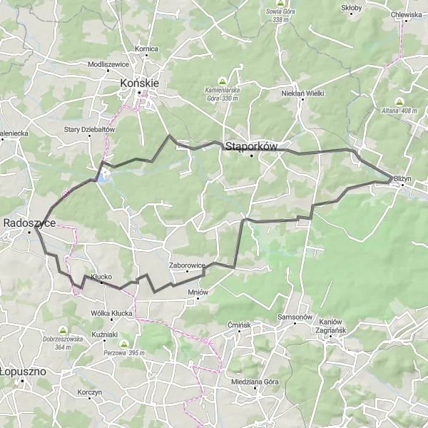 Map miniature of "Radoszyce Road Adventure" cycling inspiration in Świętokrzyskie, Poland. Generated by Tarmacs.app cycling route planner