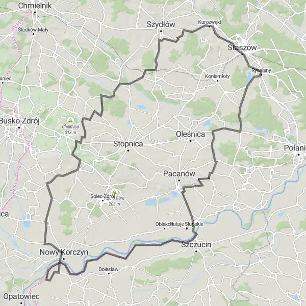 Map miniature of "Rytwiany Grand Tour" cycling inspiration in Świętokrzyskie, Poland. Generated by Tarmacs.app cycling route planner