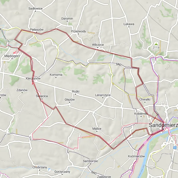 Map miniature of "Hidden Gems of Sandomierz" cycling inspiration in Świętokrzyskie, Poland. Generated by Tarmacs.app cycling route planner