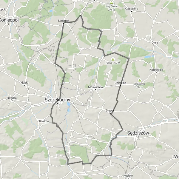 Map miniature of "Secemin - Szczekociny Loop" cycling inspiration in Świętokrzyskie, Poland. Generated by Tarmacs.app cycling route planner