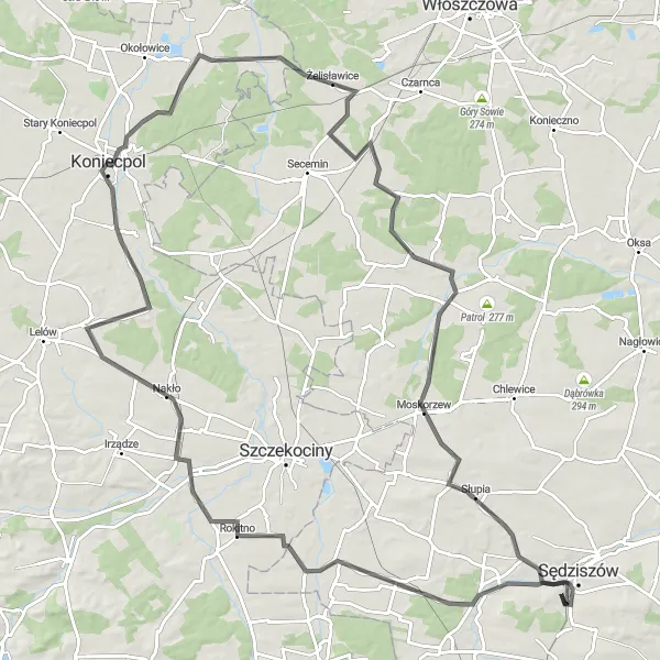 Map miniature of "Nakło Adventure" cycling inspiration in Świętokrzyskie, Poland. Generated by Tarmacs.app cycling route planner
