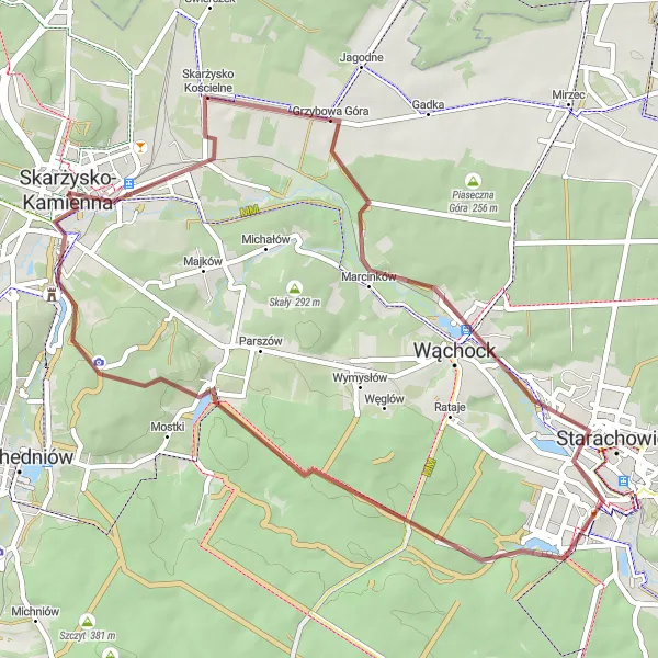 Map miniature of "Skarżysko Kościelne Loop" cycling inspiration in Świętokrzyskie, Poland. Generated by Tarmacs.app cycling route planner