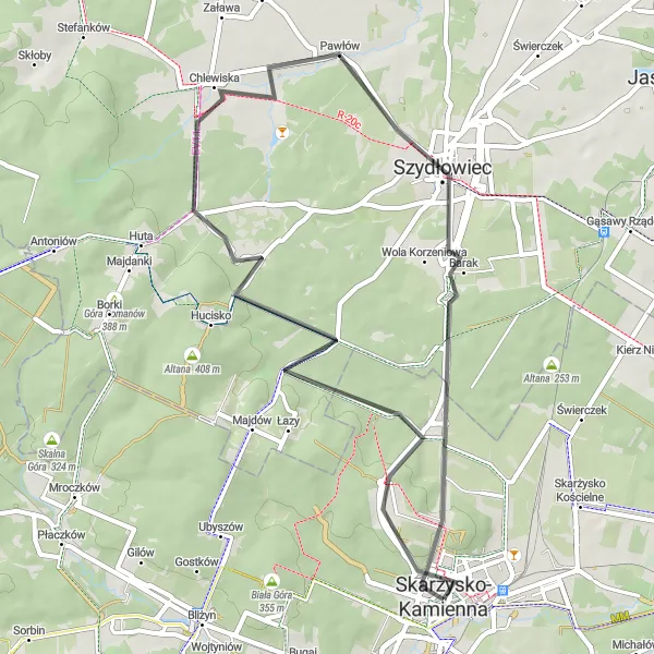 Map miniature of "Szydłowiec Adventure" cycling inspiration in Świętokrzyskie, Poland. Generated by Tarmacs.app cycling route planner