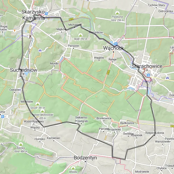 Map miniature of "The Świętokrzyskie Loop" cycling inspiration in Świętokrzyskie, Poland. Generated by Tarmacs.app cycling route planner