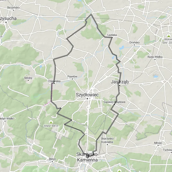 Map miniature of "Pogorzelska Loop" cycling inspiration in Świętokrzyskie, Poland. Generated by Tarmacs.app cycling route planner
