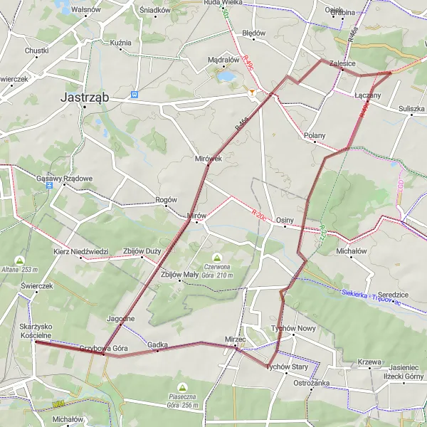 Map miniature of "Skarżysko Gravel Adventure via Przygon and Skałka" cycling inspiration in Świętokrzyskie, Poland. Generated by Tarmacs.app cycling route planner