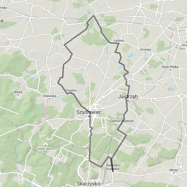Map miniature of "The Rural Discovery" cycling inspiration in Świętokrzyskie, Poland. Generated by Tarmacs.app cycling route planner