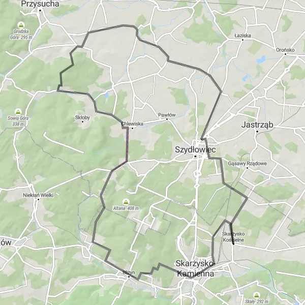 Miniatura mapy "Trasa Szosa Skarżysko-Kamienna - Szydłówek" - trasy rowerowej w Świętokrzyskie, Poland. Wygenerowane przez planer tras rowerowych Tarmacs.app