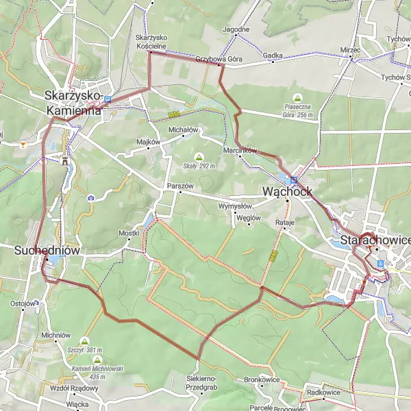 Map miniature of "Starachowice Gravel Adventure" cycling inspiration in Świętokrzyskie, Poland. Generated by Tarmacs.app cycling route planner