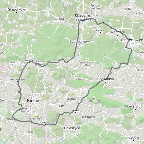 Map miniature of "The Legendary Climb" cycling inspiration in Świętokrzyskie, Poland. Generated by Tarmacs.app cycling route planner