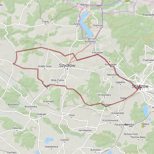 Map miniature of "Sielec Loop" cycling inspiration in Świętokrzyskie, Poland. Generated by Tarmacs.app cycling route planner