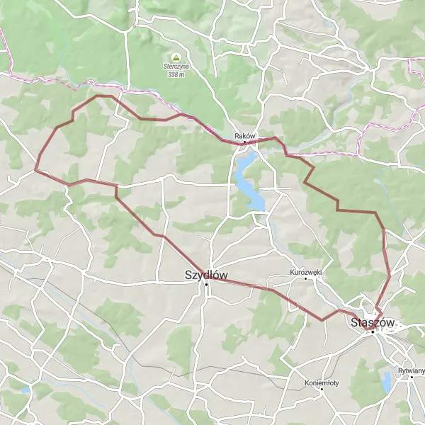 Map miniature of "Drugnia Gravel Circuit" cycling inspiration in Świętokrzyskie, Poland. Generated by Tarmacs.app cycling route planner