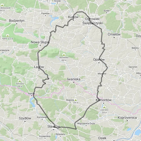 Miniatura mapy "Trasa przez Radostów, Jaskinię Zbója Madeja i Opatów" - trasy rowerowej w Świętokrzyskie, Poland. Wygenerowane przez planer tras rowerowych Tarmacs.app