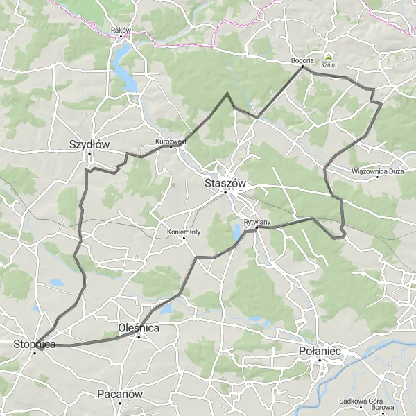Miniatura mapy "Trasa przez Kurozwęki i Rytwiany" - trasy rowerowej w Świętokrzyskie, Poland. Wygenerowane przez planer tras rowerowych Tarmacs.app