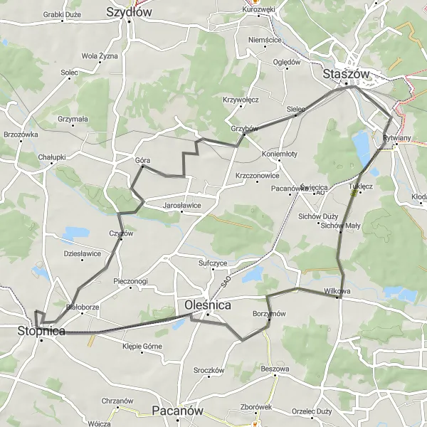 Miniatura mapy "Trasa rowerowa przez Oleśnicę i Staszów" - trasy rowerowej w Świętokrzyskie, Poland. Wygenerowane przez planer tras rowerowych Tarmacs.app