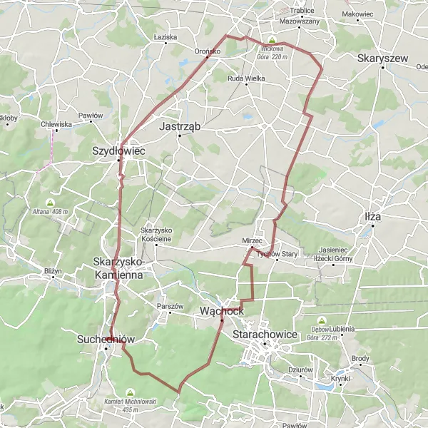 Map miniature of "Nature Adventure in Świętokrzyskie" cycling inspiration in Świętokrzyskie, Poland. Generated by Tarmacs.app cycling route planner