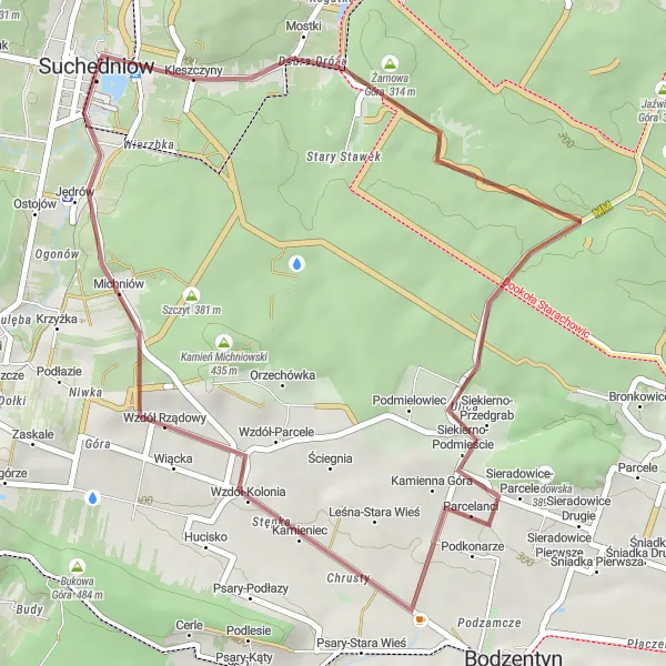 Miniatura mapy "Szutrowa wędrówka do Zabytkowego Młyna Jędrów" - trasy rowerowej w Świętokrzyskie, Poland. Wygenerowane przez planer tras rowerowych Tarmacs.app
