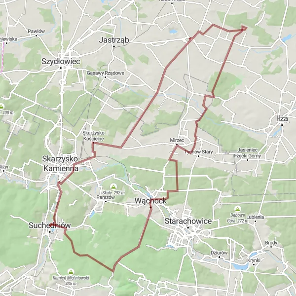 Map miniature of "A Challenging Ride through Świętokrzyskie Hills" cycling inspiration in Świętokrzyskie, Poland. Generated by Tarmacs.app cycling route planner