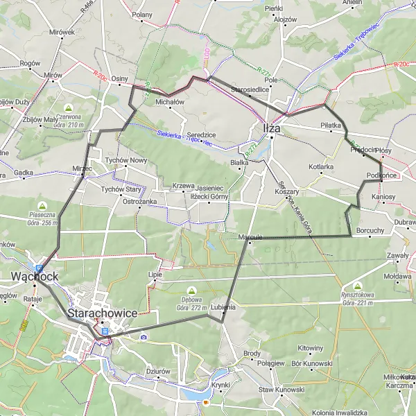 Map miniature of "Around Wąchock: An Adventurous Road Cycling Route in Świętokrzyskie, Poland" cycling inspiration in Świętokrzyskie, Poland. Generated by Tarmacs.app cycling route planner