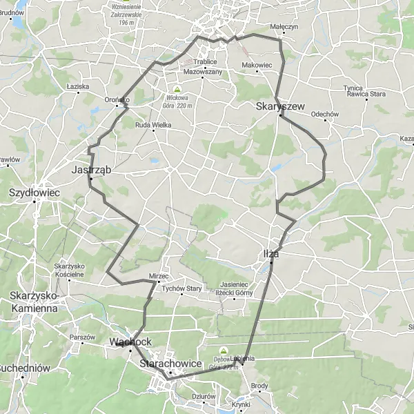 Map miniature of "The Mesmerizing Journey to Przygon" cycling inspiration in Świętokrzyskie, Poland. Generated by Tarmacs.app cycling route planner