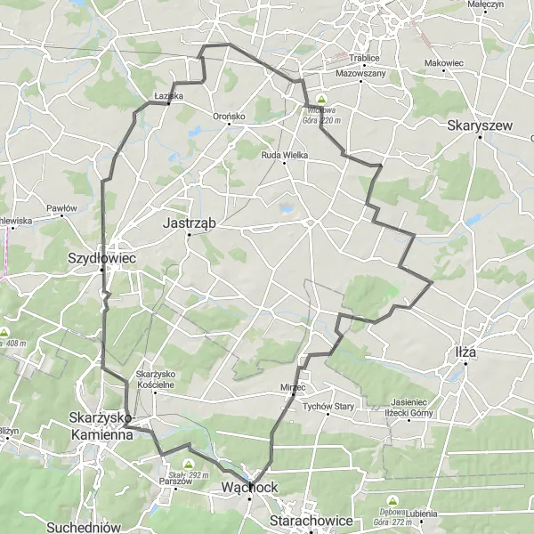 Map miniature of "Cycling Adventure to Szydłowiec" cycling inspiration in Świętokrzyskie, Poland. Generated by Tarmacs.app cycling route planner