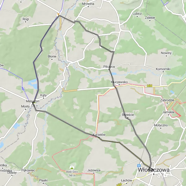 Miniatura mapy "Szlak przez Kurzelów i Krzętów" - trasy rowerowej w Świętokrzyskie, Poland. Wygenerowane przez planer tras rowerowych Tarmacs.app