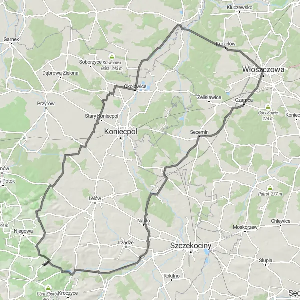 Map miniature of "Challenging Road Journey" cycling inspiration in Świętokrzyskie, Poland. Generated by Tarmacs.app cycling route planner