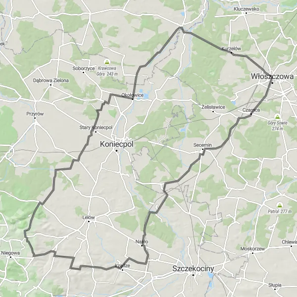 Map miniature of "Czarnca and Beyond" cycling inspiration in Świętokrzyskie, Poland. Generated by Tarmacs.app cycling route planner