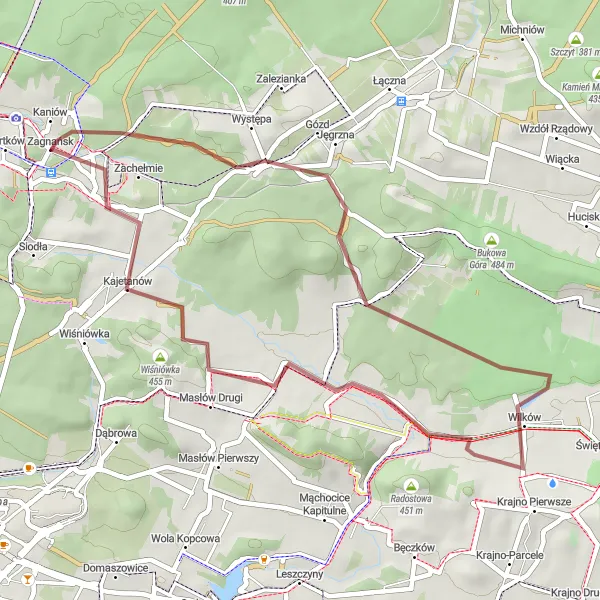 Map miniature of "Countryside Gravel Tour" cycling inspiration in Świętokrzyskie, Poland. Generated by Tarmacs.app cycling route planner