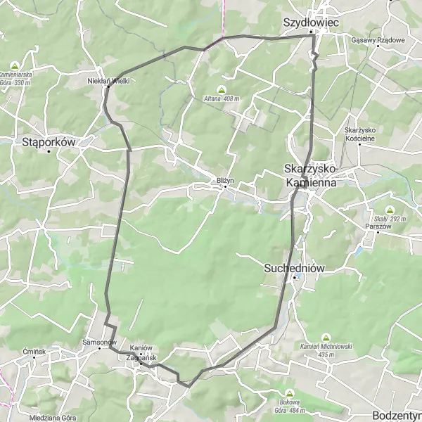 Miniatura mapy "Szosowy Raj pod Trzema Krzyżami" - trasy rowerowej w Świętokrzyskie, Poland. Wygenerowane przez planer tras rowerowych Tarmacs.app