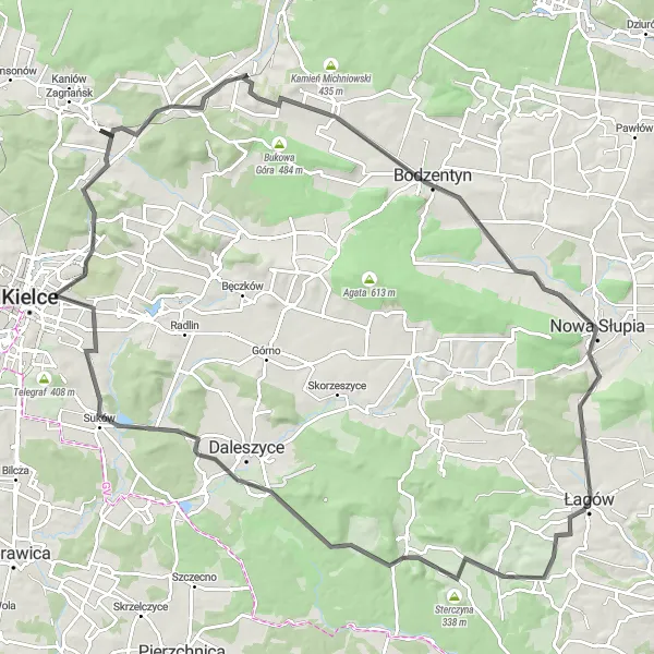 Map miniature of "Cisowa Góra and Jaskinia zbója Madeja Loop" cycling inspiration in Świętokrzyskie, Poland. Generated by Tarmacs.app cycling route planner