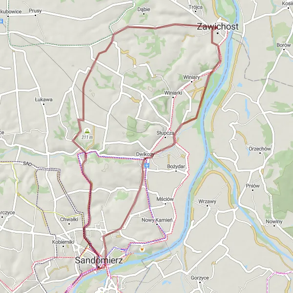 Miniatura mapy "Wędrówka po ziemiach Dwikozy" - trasy rowerowej w Świętokrzyskie, Poland. Wygenerowane przez planer tras rowerowych Tarmacs.app