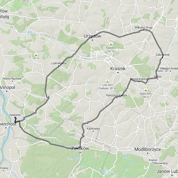 Map miniature of "The Pleban Gościeradów Road Loop" cycling inspiration in Świętokrzyskie, Poland. Generated by Tarmacs.app cycling route planner