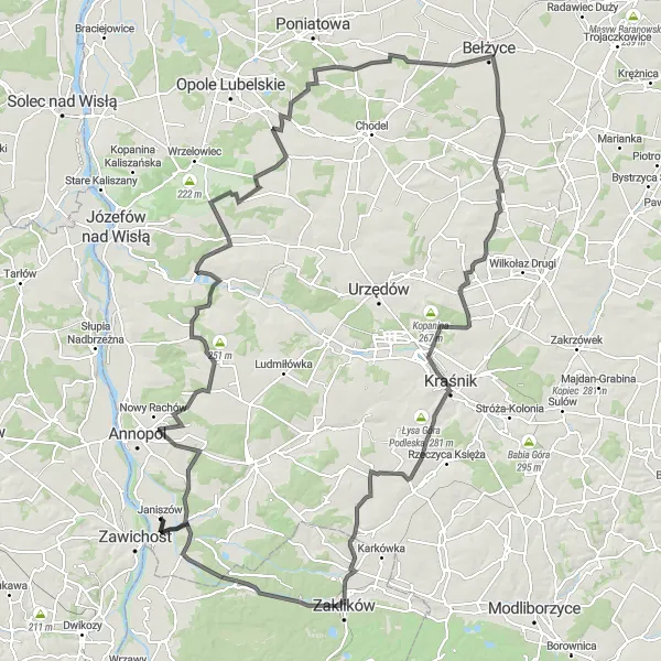 Map miniature of "The Challenging Climb to Opoczna Góra" cycling inspiration in Świętokrzyskie, Poland. Generated by Tarmacs.app cycling route planner