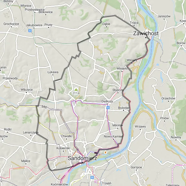 Map miniature of "The Quaint Villages Road Loop" cycling inspiration in Świętokrzyskie, Poland. Generated by Tarmacs.app cycling route planner