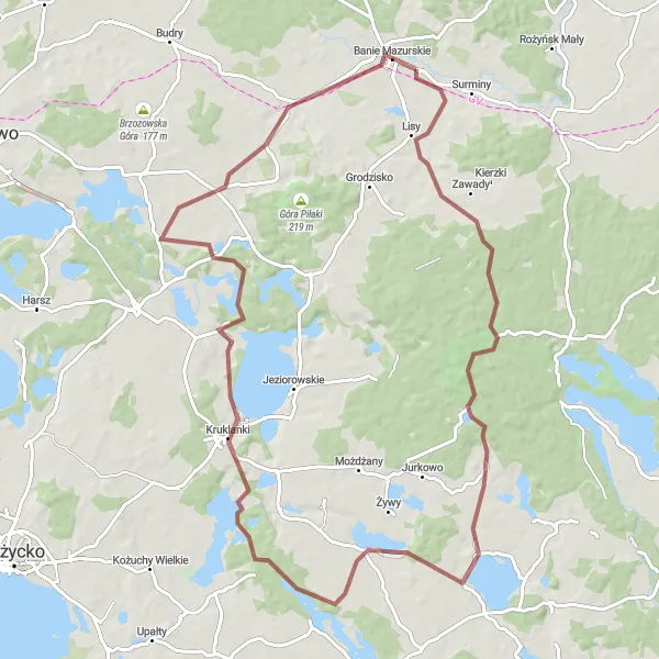 Miniatura mapy "Przygoda po mazurskich drogach gruzowych" - trasy rowerowej w Warmińsko-mazurskie, Poland. Wygenerowane przez planer tras rowerowych Tarmacs.app