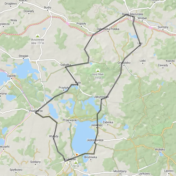 Miniatura mapy "Szlak rowerowy Jasieniec-Kruklanki" - trasy rowerowej w Warmińsko-mazurskie, Poland. Wygenerowane przez planer tras rowerowych Tarmacs.app