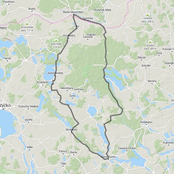Miniatura mapy "Mazurskie jeziora" - trasy rowerowej w Warmińsko-mazurskie, Poland. Wygenerowane przez planer tras rowerowych Tarmacs.app