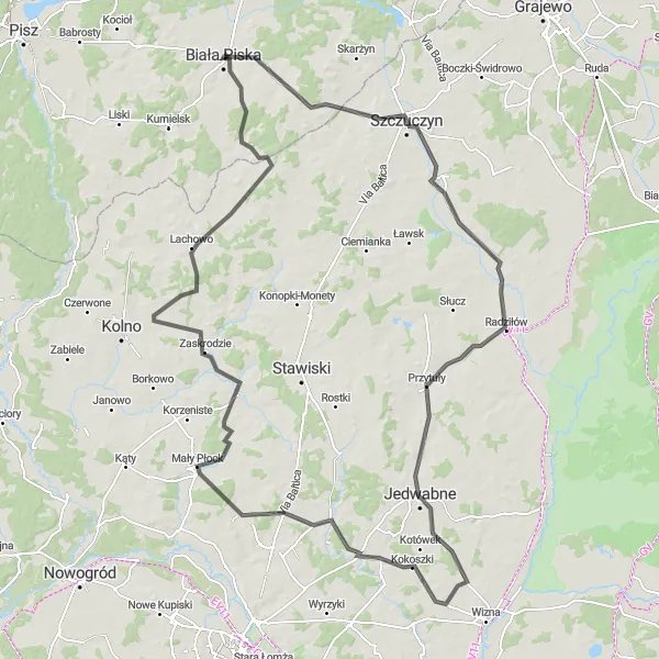 Map miniature of "Aventura Escénica" cycling inspiration in Warmińsko-mazurskie, Poland. Generated by Tarmacs.app cycling route planner