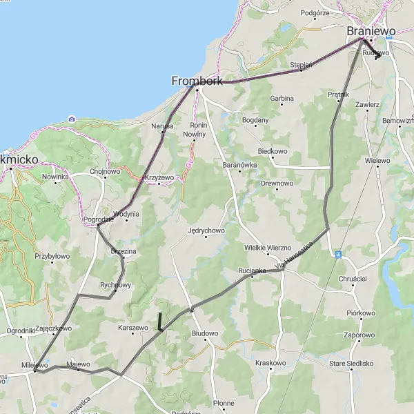 Map miniature of "The Panoramic Adventure" cycling inspiration in Warmińsko-mazurskie, Poland. Generated by Tarmacs.app cycling route planner