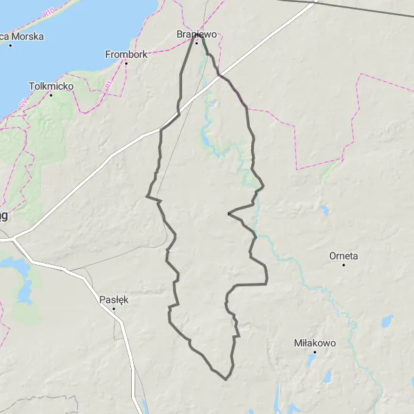 Map miniature of "The Road Adventure" cycling inspiration in Warmińsko-mazurskie, Poland. Generated by Tarmacs.app cycling route planner
