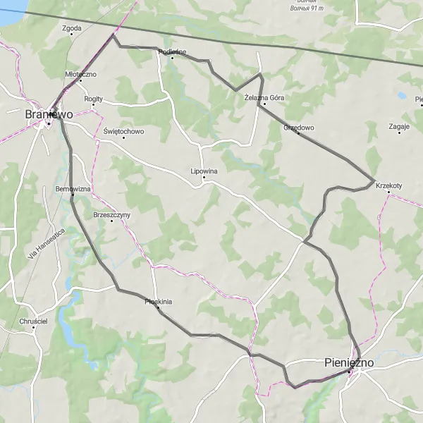Miniatura mapy "Szlak Warmiński" - trasy rowerowej w Warmińsko-mazurskie, Poland. Wygenerowane przez planer tras rowerowych Tarmacs.app